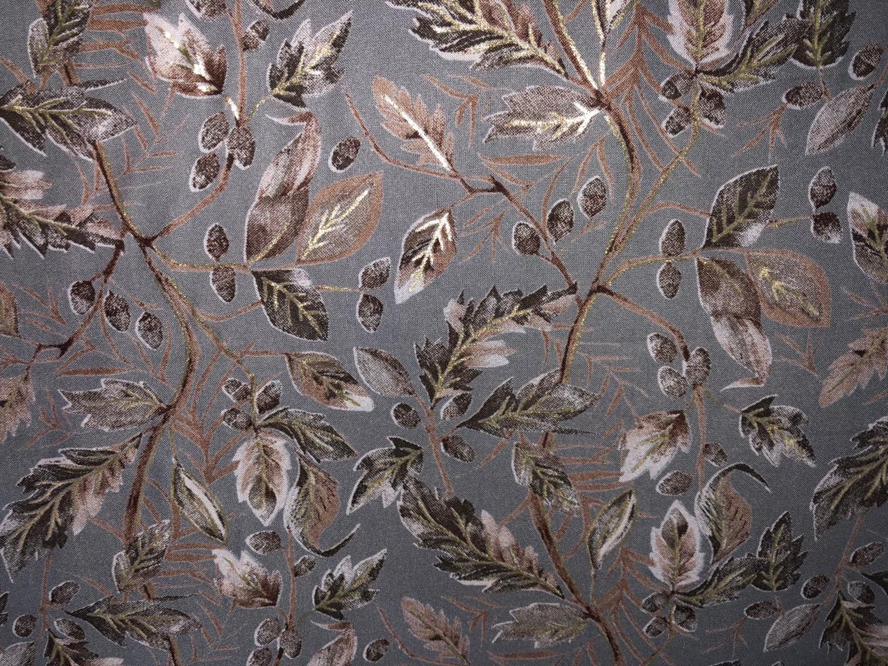 Premium Viscose Rayon fabric with foil print LEAFY VINES 58" wide available in TWO  colors WINE DEREK AND GREY