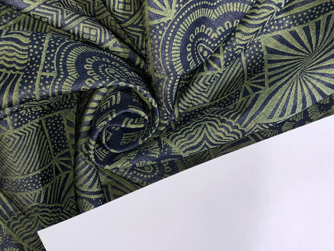 100% Cotton Denim  Fabric 58" wide with abstract print in  2 DIFFERENT PRINTS AND COLOR crocodile green and self denim  color [16742/16746]