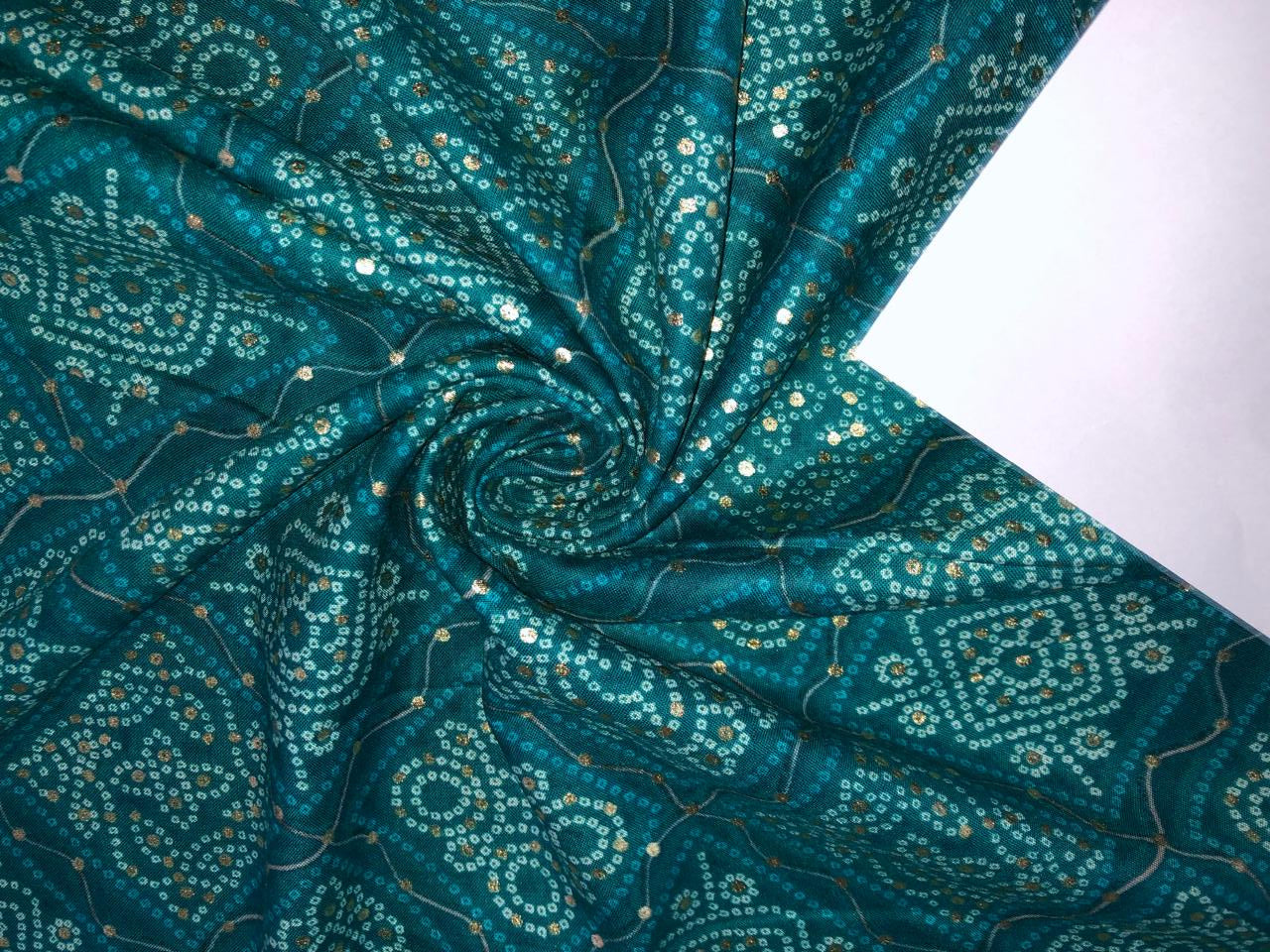 Premium Viscose Rayon fabric with foil print BANDINI LOOK 58" wide available in TWO  colors PINK AND PEACOCK GREEN