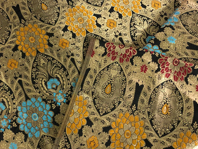 Silk Brocade Fabric BLACK ,metallic gold ,red ,blue and mustard Color 44" wide BRO775[5]