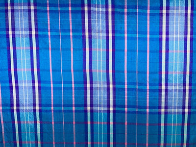 SILK DUPIONI Scottish tartan  plaids blue pink color DUPC64