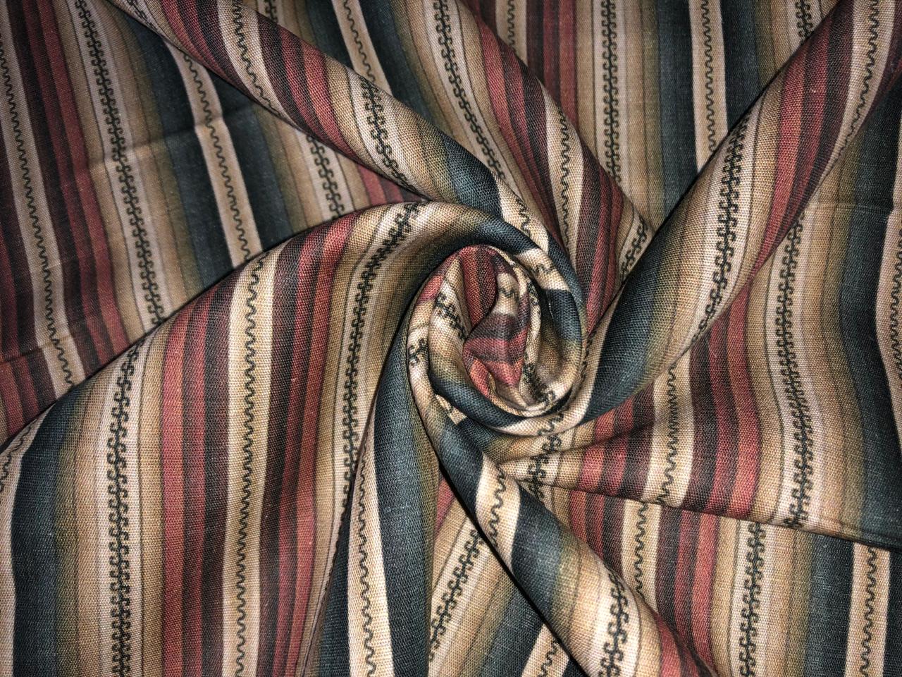 100% linen  digital print fabric 44" wide available in 2 STYLES multi color stripes and waves yellow ,sea green [15974/15975]