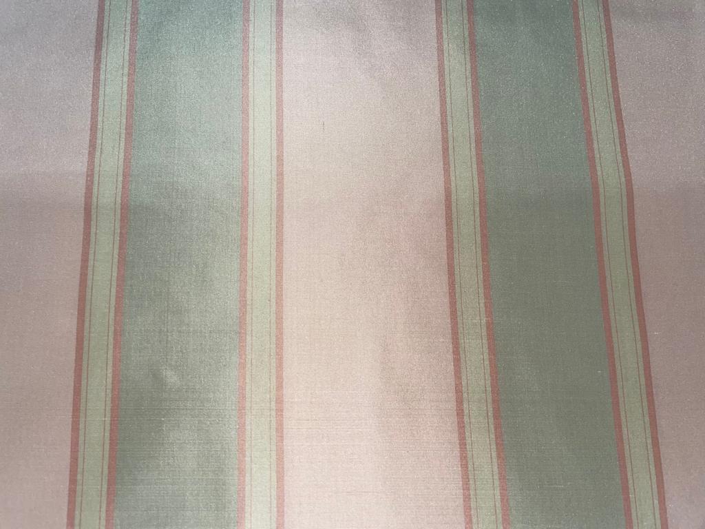 Silk Taffeta Fabric Pastel Light Peachy Pink, Green &amp; Golden Beige stripes TAFS29[3] 54&quot; wide