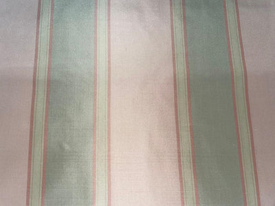 Silk Taffeta Fabric Pastel Light Peachy Pink, Green &amp; Golden Beige stripes TAFS29[3] 54&quot; wide