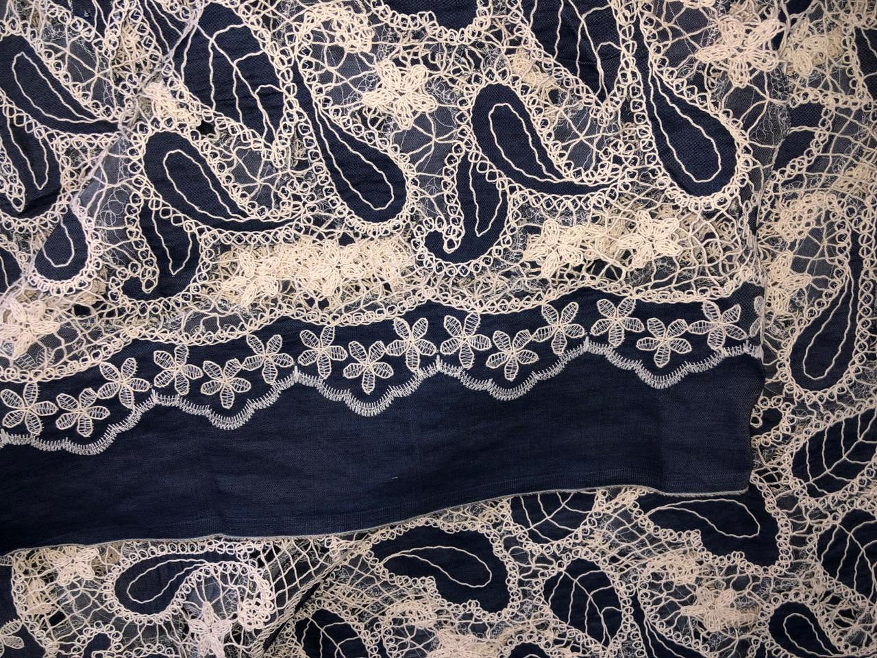 DENIM BLUE COLOR with white LACE [16886]