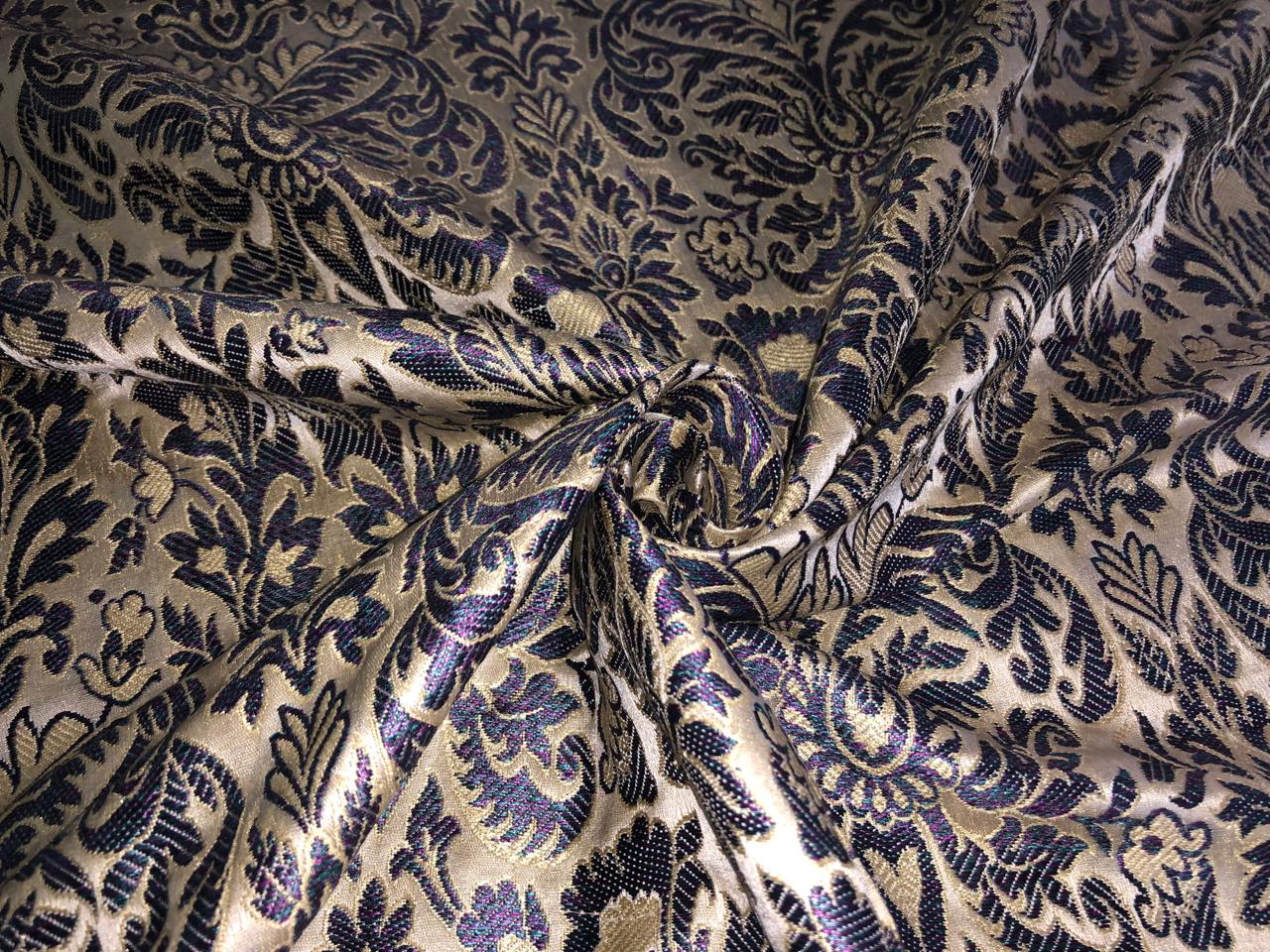 Silk Brocade fabric floral  jacquard  available in 2 colors gold with pink and blue / gold with red and grey BRO1005[1/2]