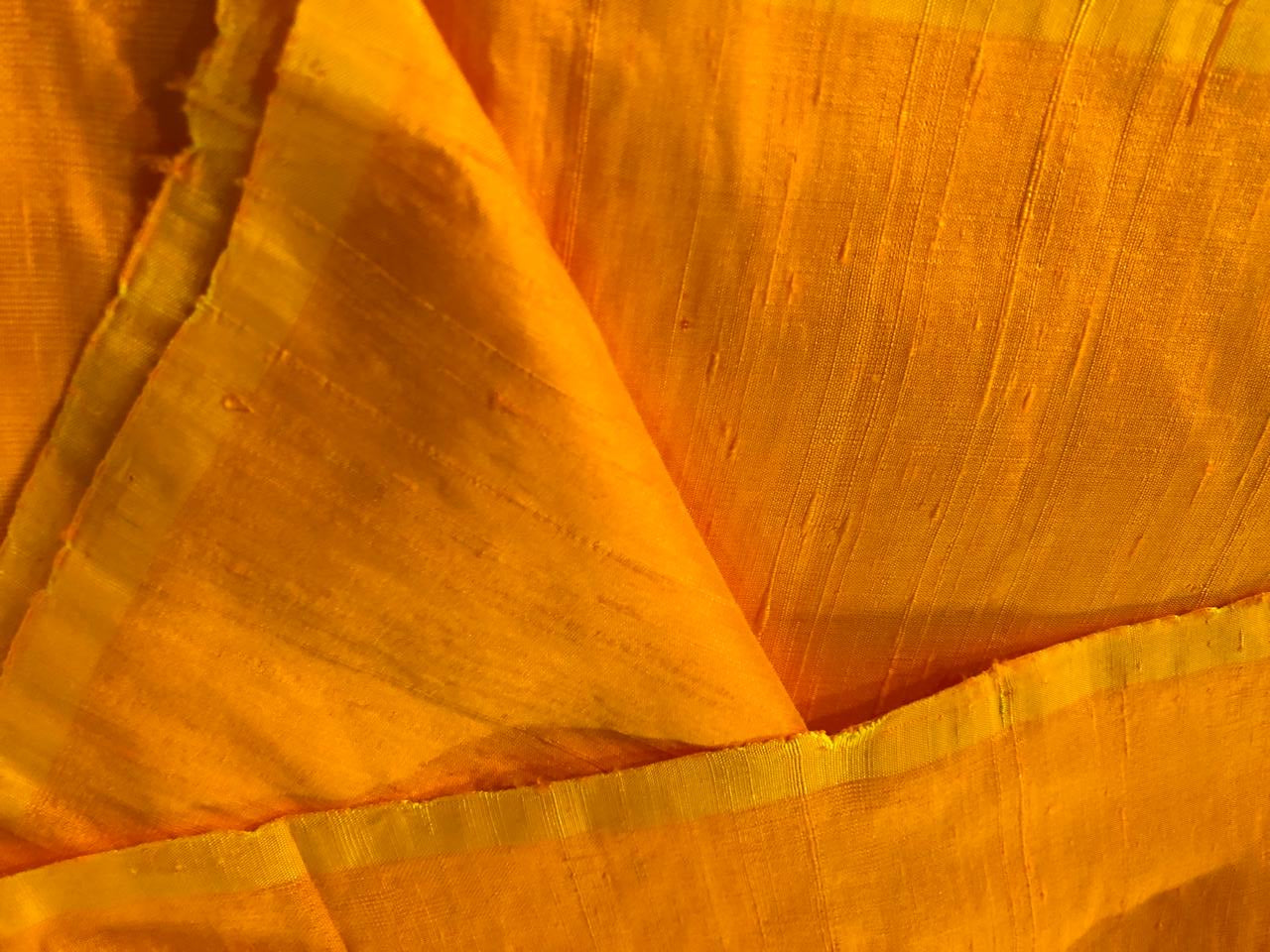 100% PURE SILK DUPIONI FABRIC MANGO YELLOW colour 54&quot; wide WITH SLUBS*[MM68[6]