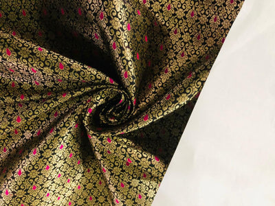 Silk Brocade fabric with metallic gold jacquard 44" wide available in 3 colors green ,red and black BRO945