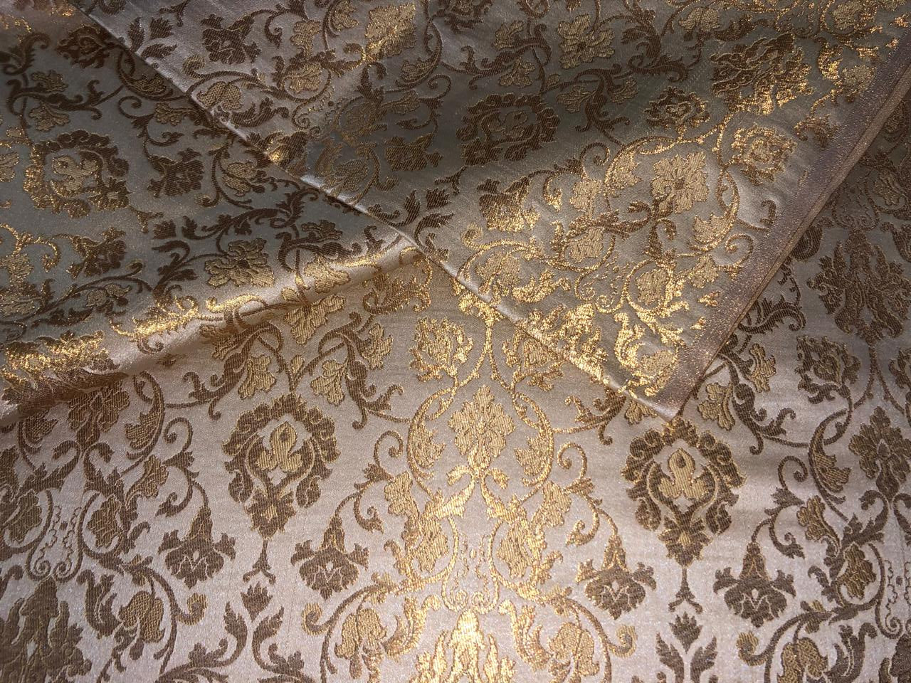 Silk Brocade fabric with  gold jacquard  BRO1018 available in 4 colors gold/lilac/grey and sea blue BRO1018