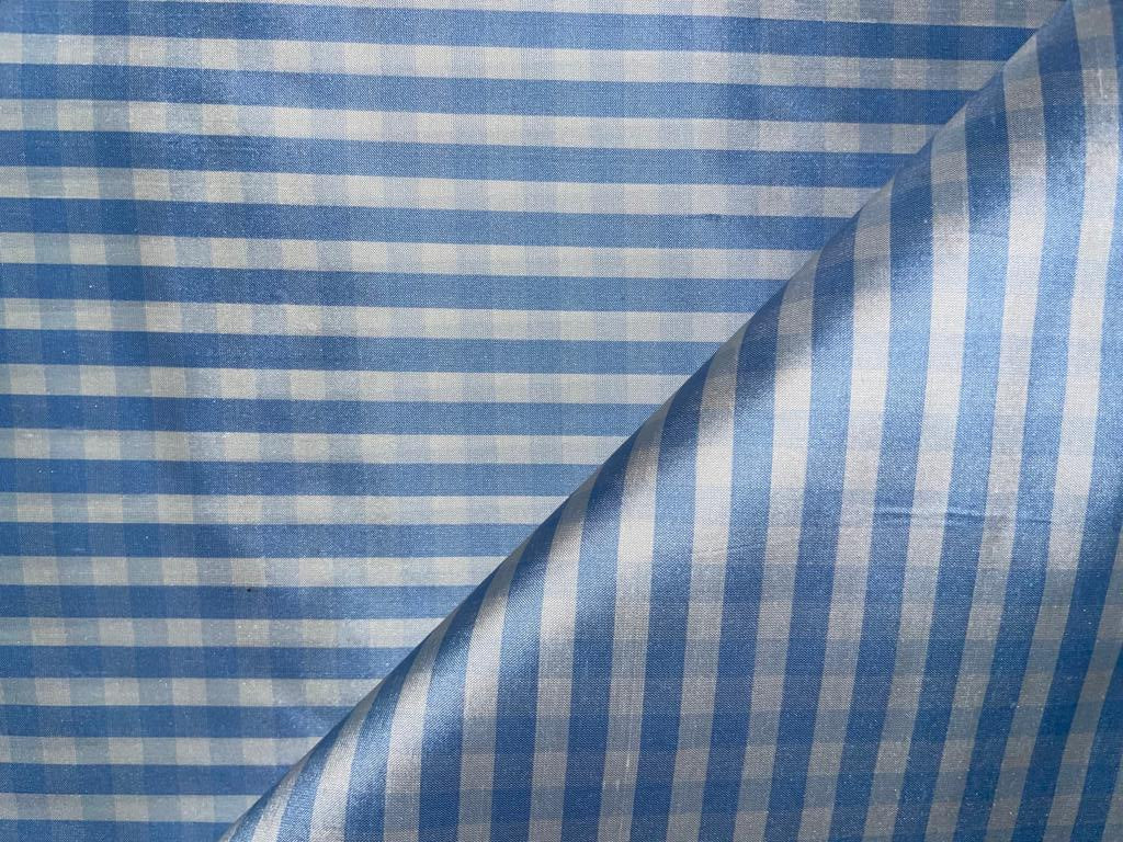 SILK Dupioni FABRIC Blue &amp; White color plaids DUPC62 54"wide