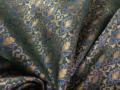 Silk Brocade fabric 44" wide  JACQUARD available in 4 colors green and blue/gold and blue/army green and blue and navy and blue   BRO971