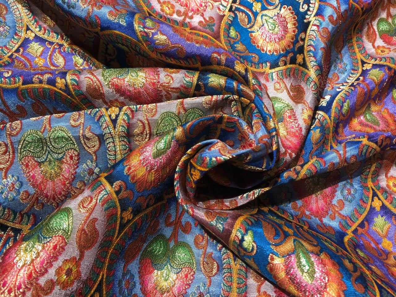 Silk Brocade Fabric beautiful jacquard  in multi colors 44""wide available in 4 color choices shades of greens/shades of blue and pink/shades of purple and pink and shades of olive and sea green   BRO967