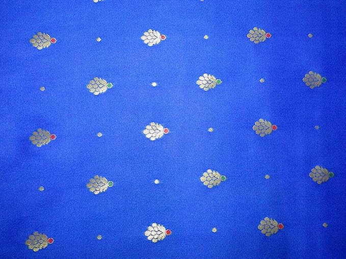 100% Silk Brocade Fabric Blue x Metallic Gold color 44" wide BRO772A[4]