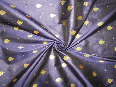 100% Silk Brocade Fabric Navy Blue x Metallic Gold color 44" wide BRO772A[3]