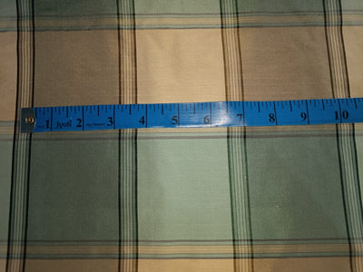 SILK TAFFETA FABRIC blue gold and khaki color plaids 54&quot; wide TAF#C25[1]