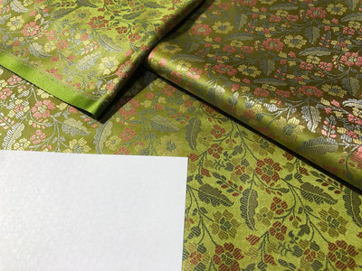 Silk Brocade  fabric~  44" wide FLORAL  jacquard available in 3 colors light olive ,mango and nude beige