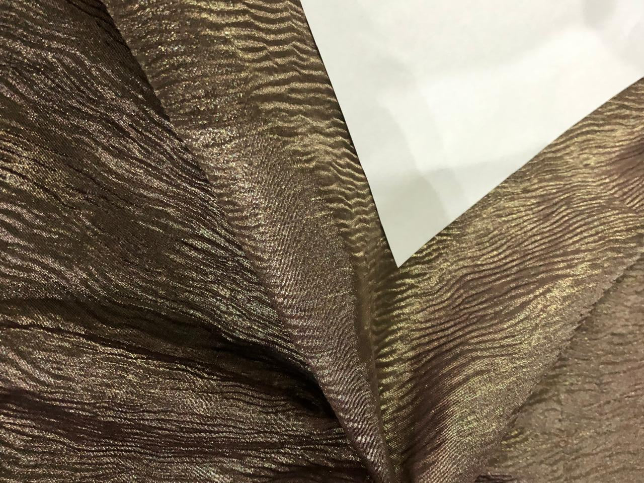 Crushed and Solid  metallic tissue 44" wide available in 6 sets of matching crush and solid silver grey with a green tinge/green x metallic gold/rosewood x metallic gold/TYRIAN purple x metallic gold/RASBERRY x gold and chocolate brown x metallic gold