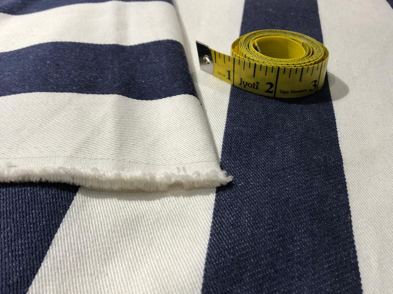 100% Cotton Denim  Fabric denim blue and white STRIPES 58" wide available in 2 sizes 0.25" and 2" stripe  [16156/16387]