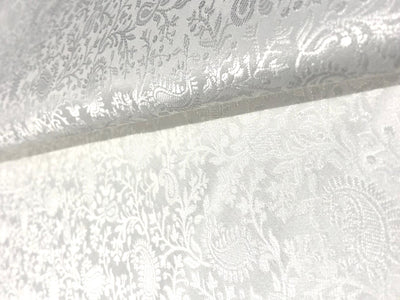 Silk Brocade fabric WHITE SELF  JACQUARD available in 4 DESIGNS GEOMETRIC FLORAL/FLORAL VINE/PAISLEY AND GEOMETRIC TRIANGLES  BRO961