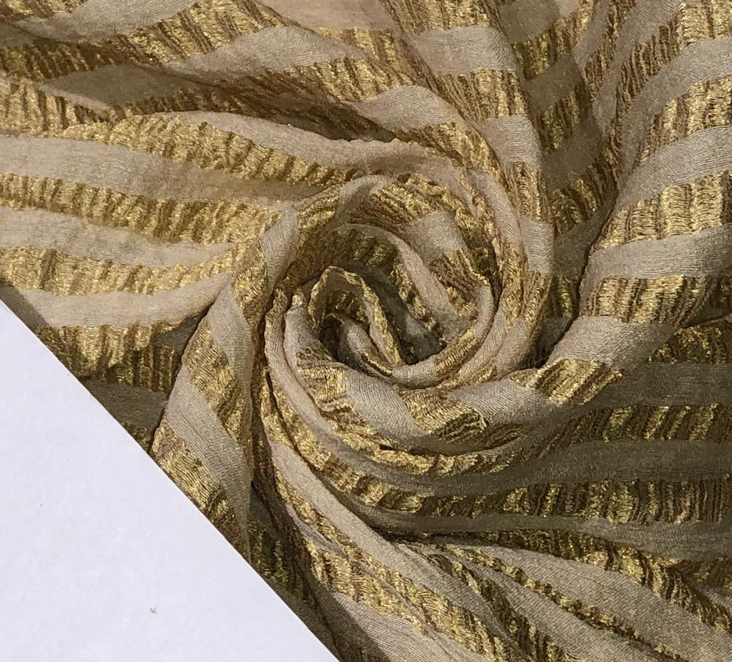 SILK  Crushed MUGA SILK TISSUE STRIPES available in 4 colors crinkle gold x gold stripe/dark ivory x copper/golden cream x silver/silver x gold