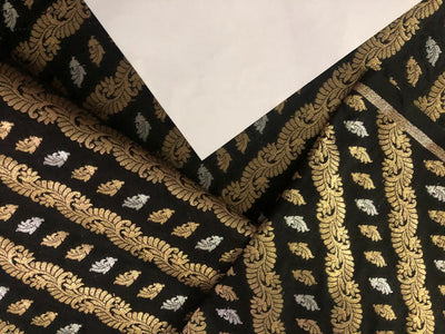 Silk Brocade fabric 44" wide  Jacquard with metallic gold and silver motif rows available in 2 colors red and black BRO939[1/2]