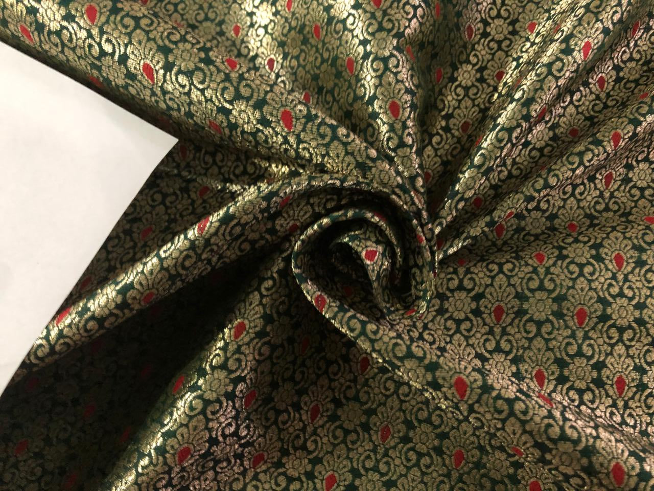 Silk Brocade fabric with metallic gold jacquard 44" wide available in 3 colors green ,red and black BRO945