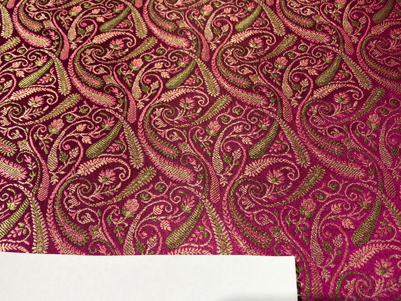 Silk Brocade fabric 44" wide paisley Jacquard available in 3 colors MANGO YELLOW /PINK AND ROYAL BLUE BRO941