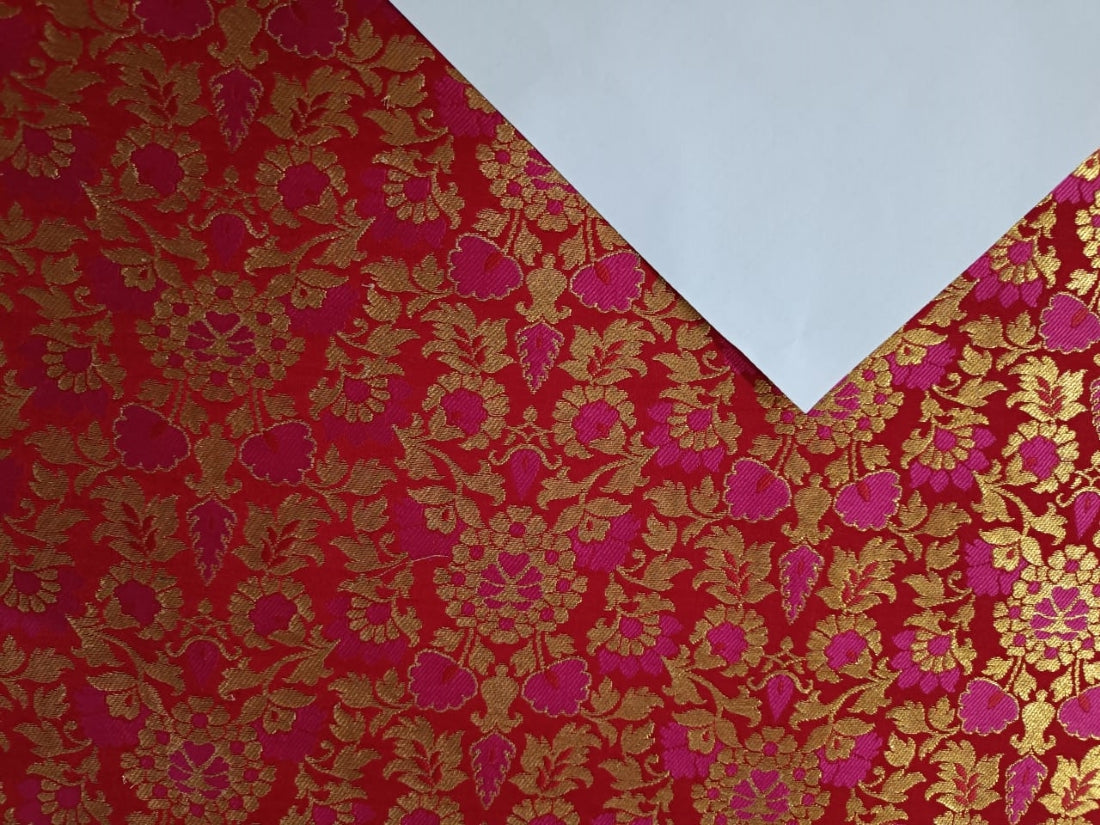 Silk Brocade fabric 44" wide BRO878 available in 5 colours [Mango/ Red , Emerald Green / Red ; Black/ Red ;Red/ Pink ; Navy /Pink AND METALIC GOLD