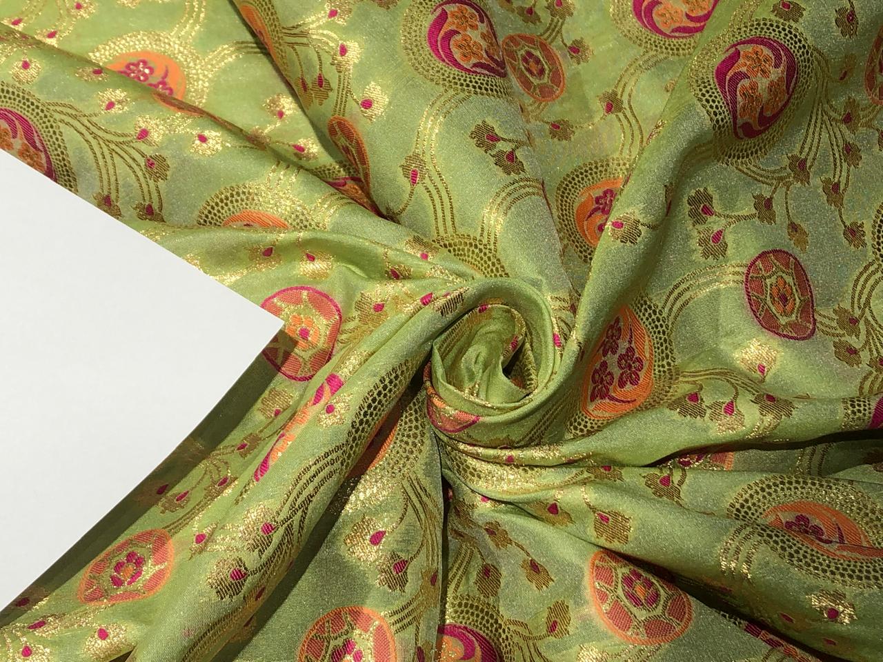 Silk Brocade Fabric metallic gold jacquard  44" wide BRO953 available in 2 colors BLACK AND PASTEL GREEN