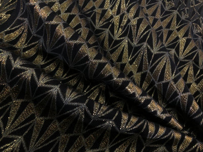 COTTON FABRIC 54" WIDE BLACK WITH GOLD  METALIC LUREX STRIPES [16797]