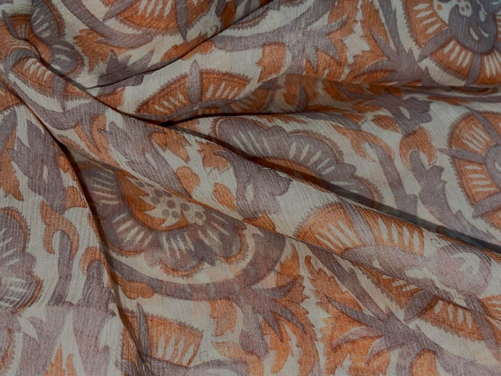 Chiffon printed  cream ,orange peach and light grey color fabric 58" wide [15450]