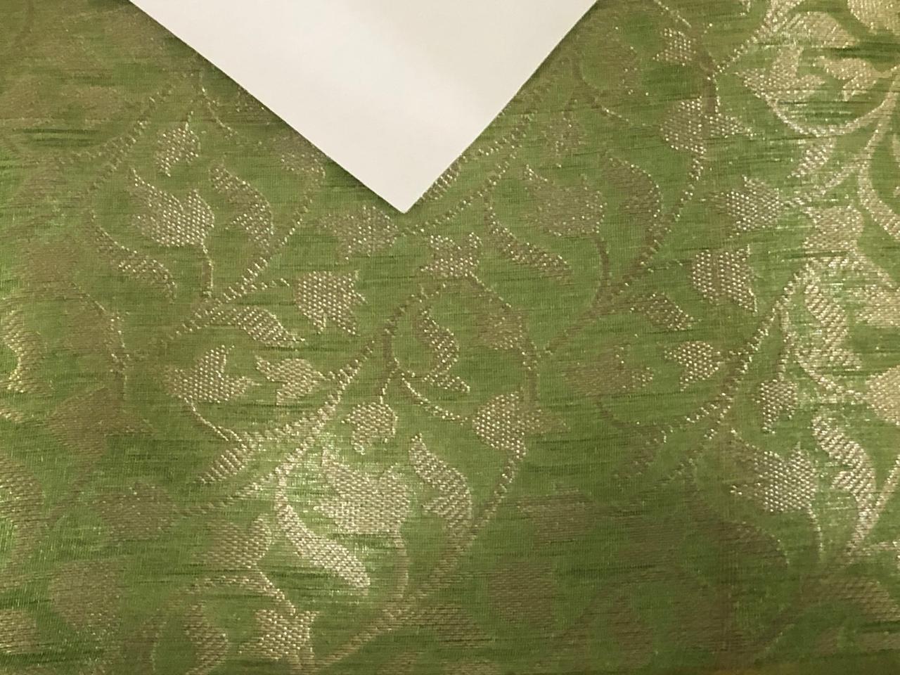 Silk Brocade Tissue Fabric neon green and metallic gold vines jacquard BRO988[1]