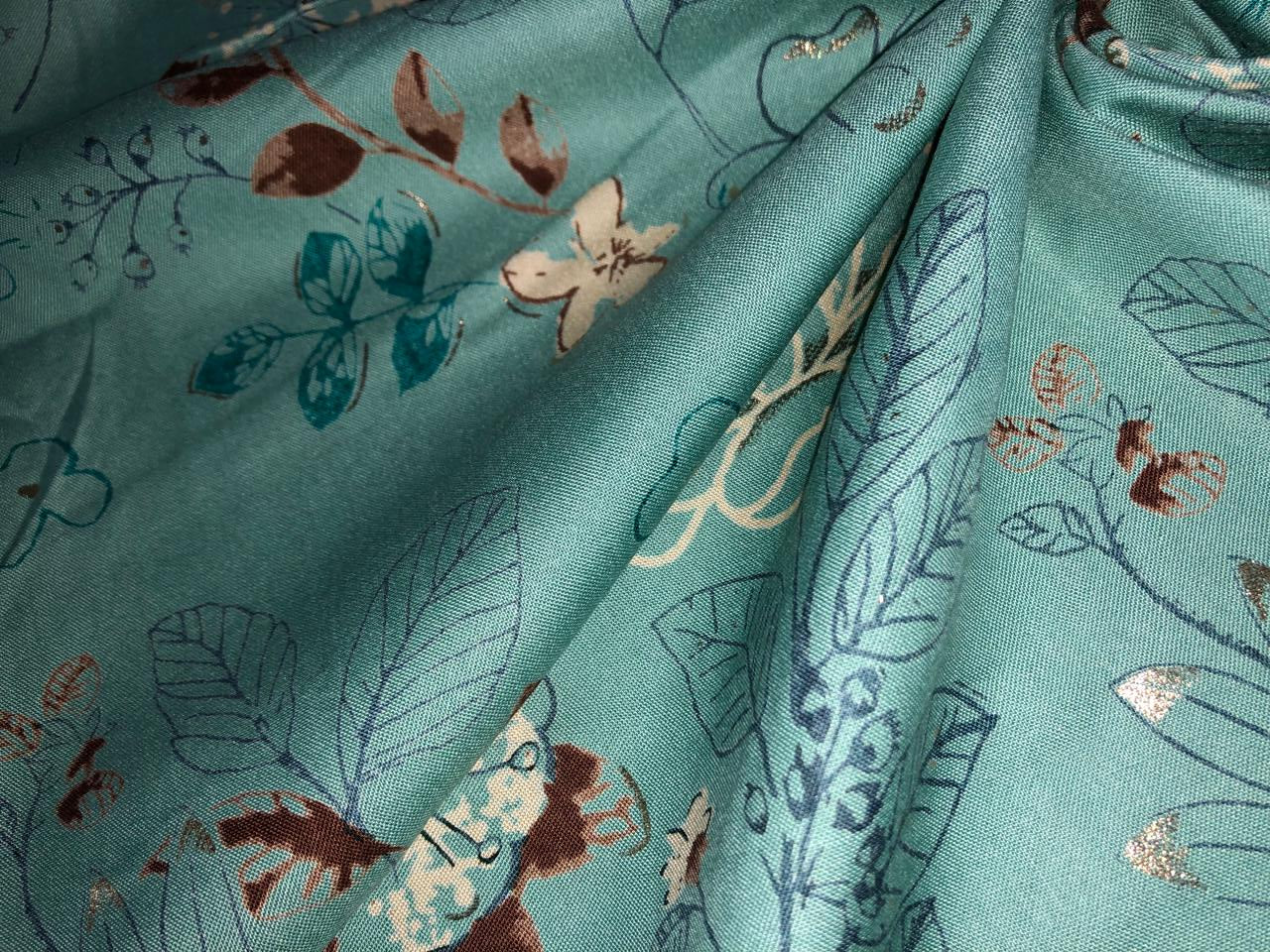 Premium Viscose Rayon fabric with foil print FLORAL 58" wide available in THREE  colors BEIGE, SEA GREEN AND DUSTY ROSE