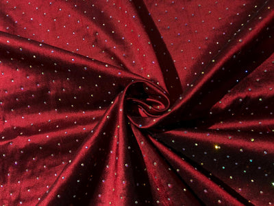 100% pure silk dupioni fabric with rhinestone available in 2 colors wine and royal blue