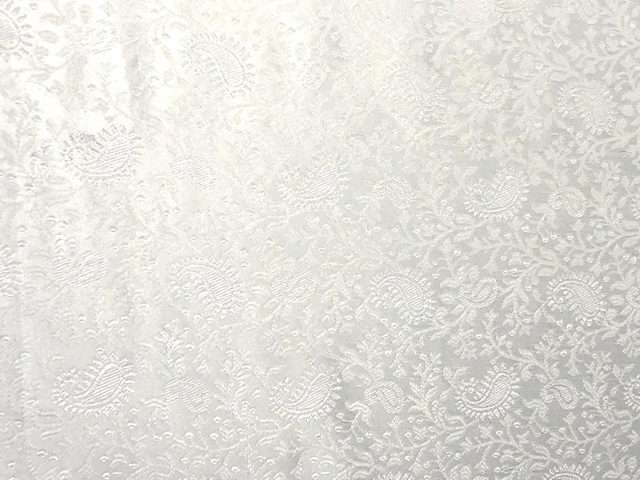 Silk Brocade fabric WHITE SELF  JACQUARD available in 4 DESIGNS GEOMETRIC FLORAL/FLORAL VINE/PAISLEY AND GEOMETRIC TRIANGLES  BRO961