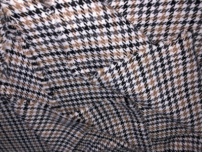 Acrylic Wool  fabric Houndstooth beige, grey, white and black [16880]