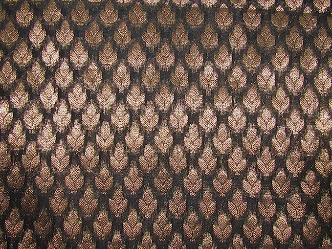 Spun Silk Brocade Fabric Black &amp; Metallic Gold 44" wide BRO184[1]