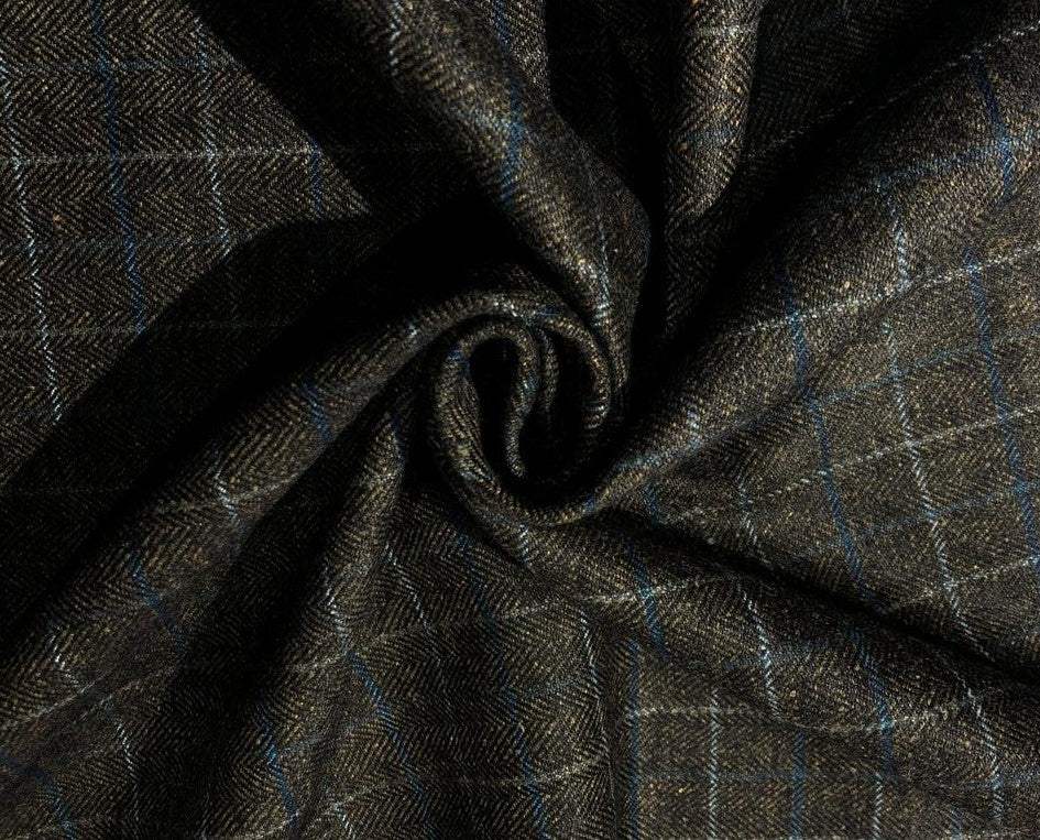 Tweed Premium Suiting WOOL BLENDED plaids MUSTARD ,BLACK AND GREY   Fabric 58" wide [16861]