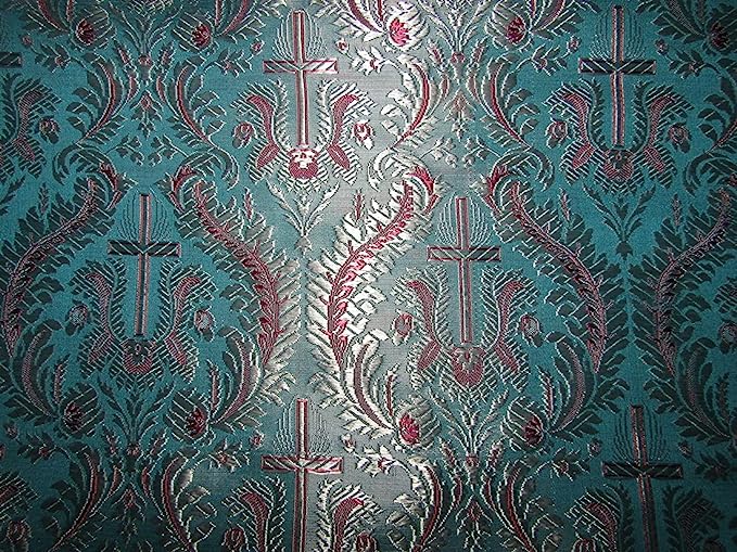 Silk Brocade Vestment Fabric Light Silver,Pink & Blue color 44" WIDE BRO359[1]