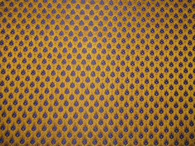 SILK BROCADE FABRIC Mustard,Blue & Metallic Gold Color 44" wide BRO382[2]