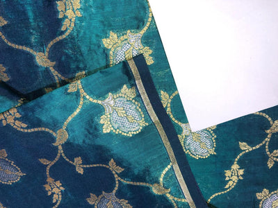 Brocade Fabric PEACOCK BLUE  Jacquard x metallic gold and silver   Color 44" WIDE BRO982[3]