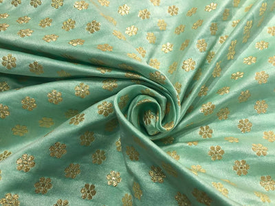 Brocade Fabric with metallic gold small flower motif Jacquard 44" WIDE BRO982 available in 4 colors peach,sea foam,pistachio and silver grey