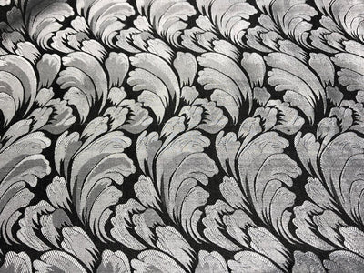 100% Silk Taffeta Jacquard Fabric BLACK AND SILVER   jacquard  TAFJACNEW12 [16157]