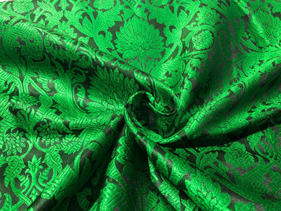 Silk Brocade fabric GREEN WITH BLACK  floral   jacquard  BRO1000[4]