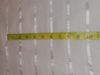 100% SILK CHIFFON  fabric white ivory with silver jacquard stripes 54" wide [16085/6949]