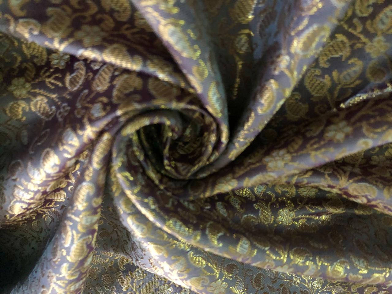 Silk Brocade fabric with subtle metallic gold jacquard paisleys available in 3 colors red , grey and burgandy  BRO989[4/5]