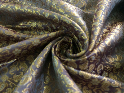 Silk Brocade fabric with subtle metallic gold jacquard paisleys available in 3 colors red , grey and burgandy  BRO989[4/5]