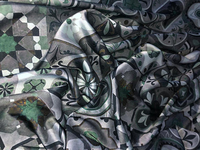 Satin fabric print 58" wide ARMANI shades of green [15937]