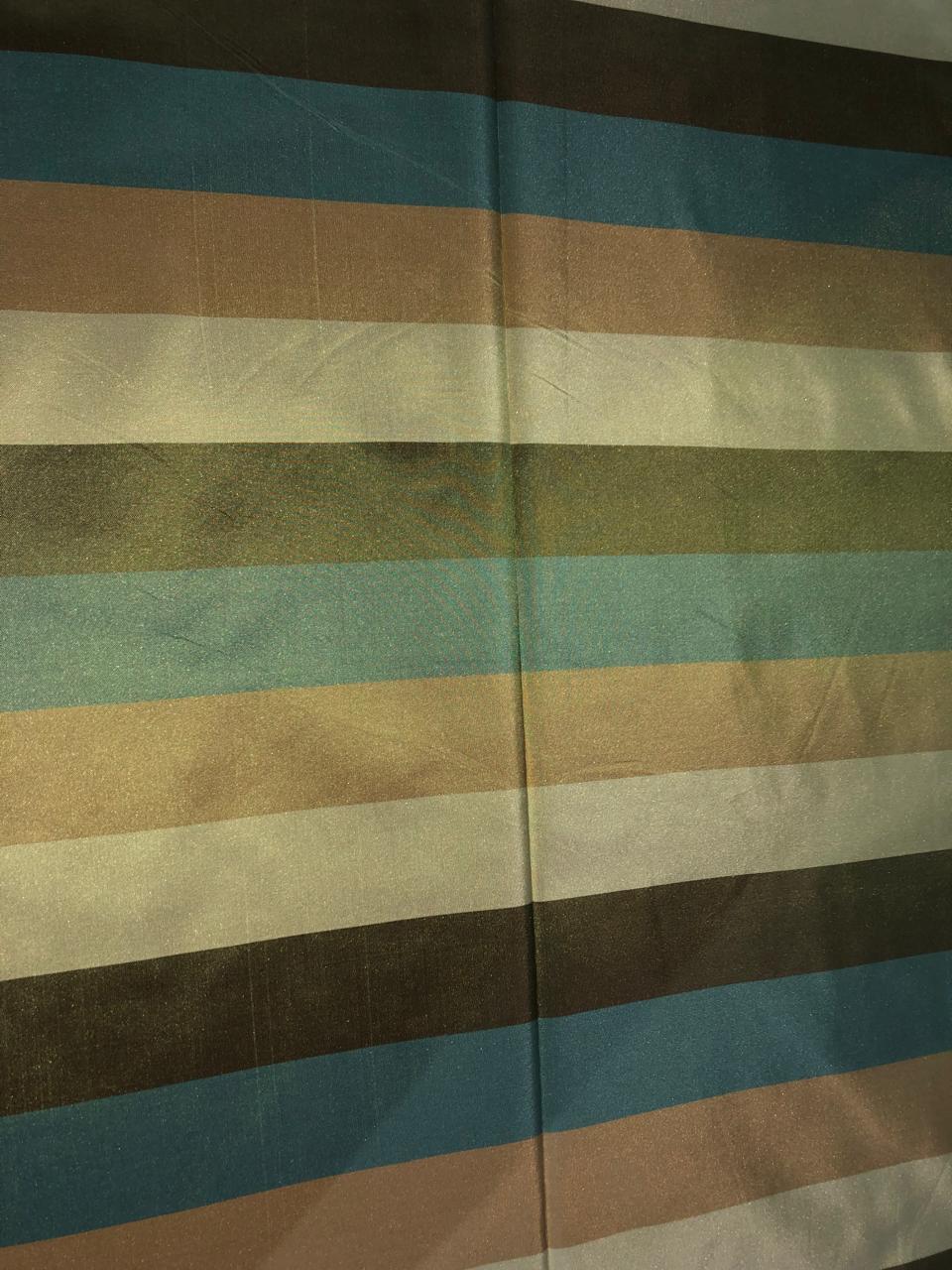 100% Silk Taffeta Fabric gold, brown, light olive, dark olive and slate blue  Stripes 54" WIDE TAFS163[4]