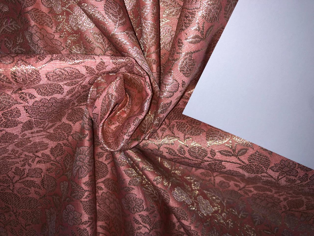 Silk Brocade Fabric metallic gold jacquard  44" wide BRO949A available in 3 colors red/peach and pink